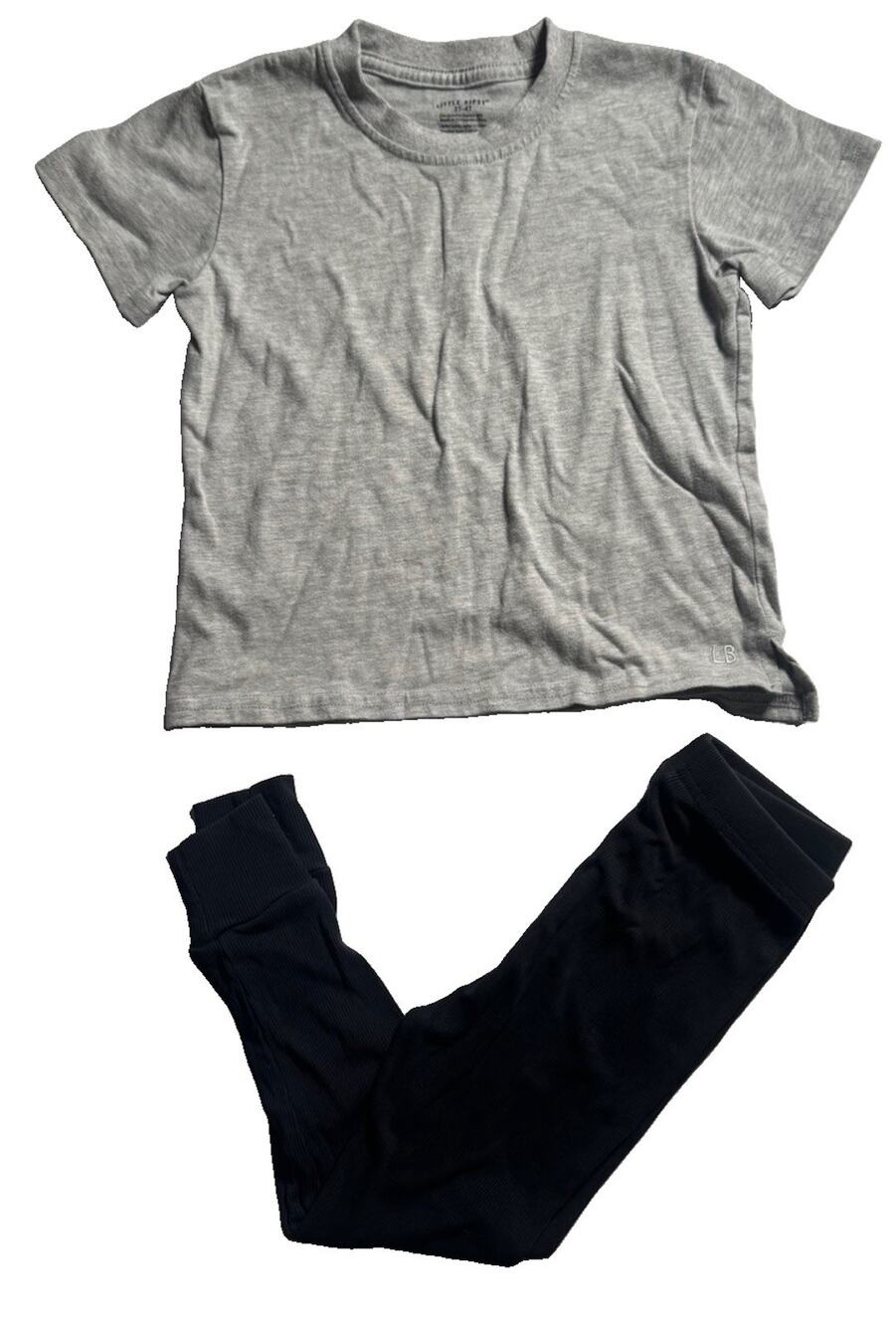 Little Bipsy Toddler 2 Piece Outfit 3T-4T Gray T-Shirt Black Leggings Set